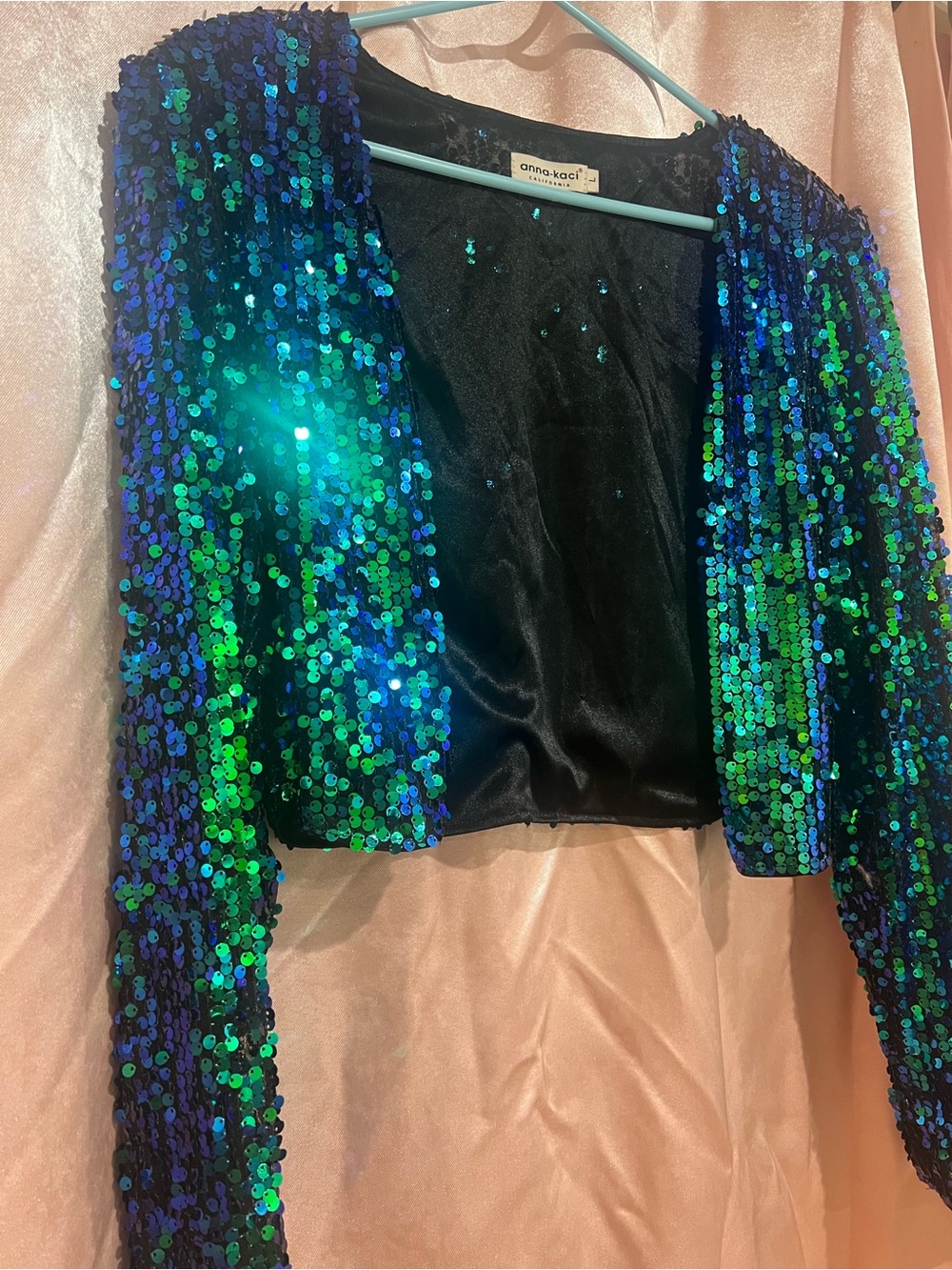 Sequin Cropped Blazer in Green and Blue by anna-kaci